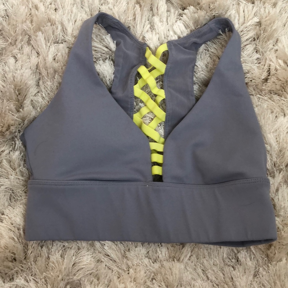 Fabletics grey and neon sports bra